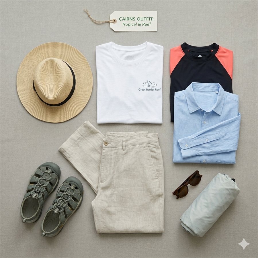 What to pack for Cairns — light fabrics, rashguard, repellent, raincoat