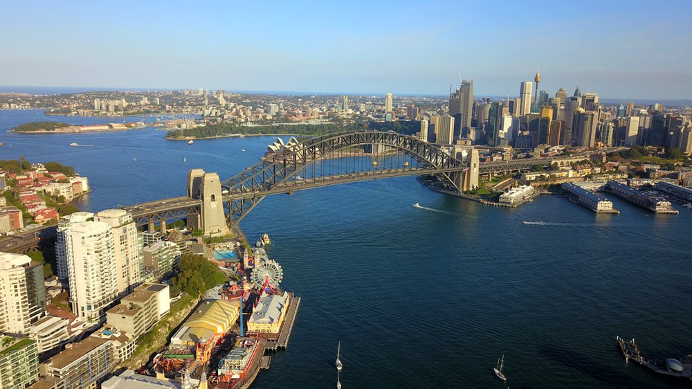 Sydney Opera House and Harbour Bridge from above