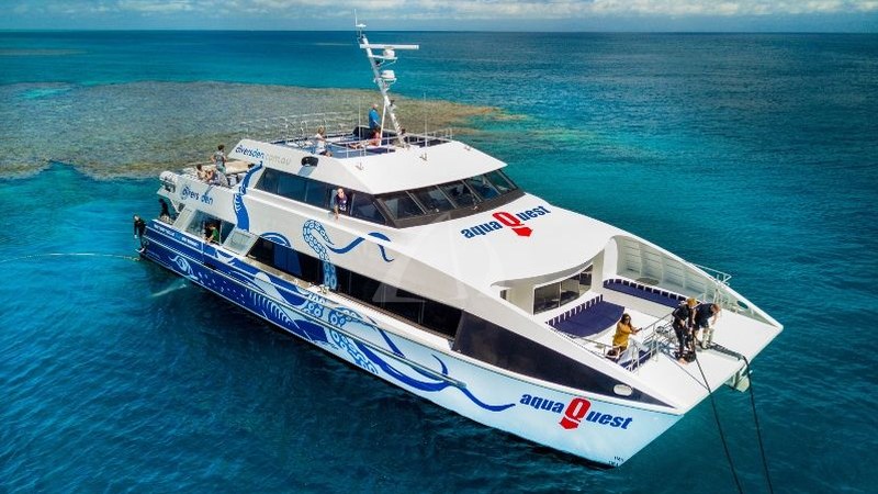 AquaQuest catamaran on the outer reef
