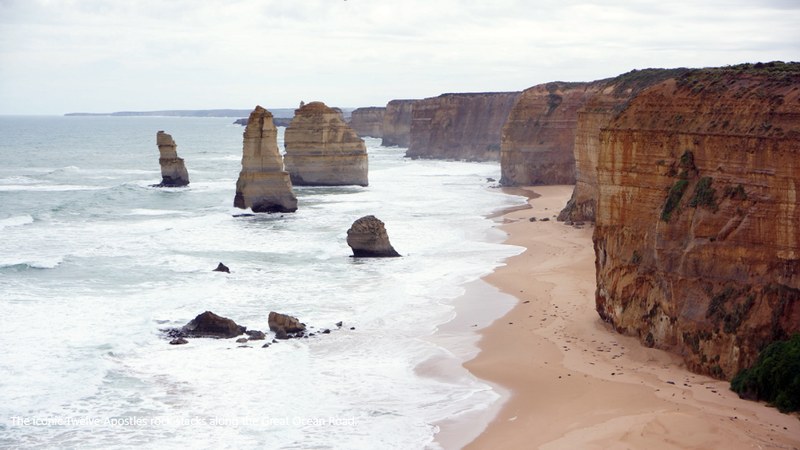 The Twelve Apostles limestone stacks along the Great Ocean Road coastline