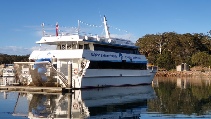 Dolphin and whale watch cruise boat at Port Stephens, north of Sydney